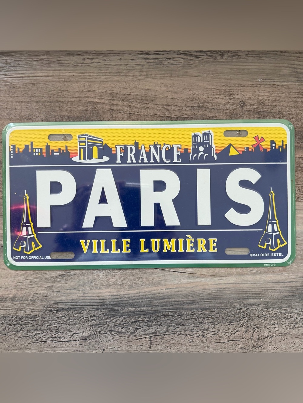 Paris Ville Lumière Decorative License Plate - Blue & Yellow NEW & SEALED